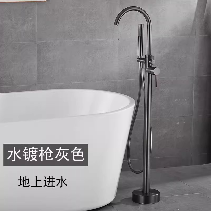 Cream-style all-copper floor-standing bathtub, faucet, standing faucet, column basin, cold and hot water can be used without drilling for shower details Picture