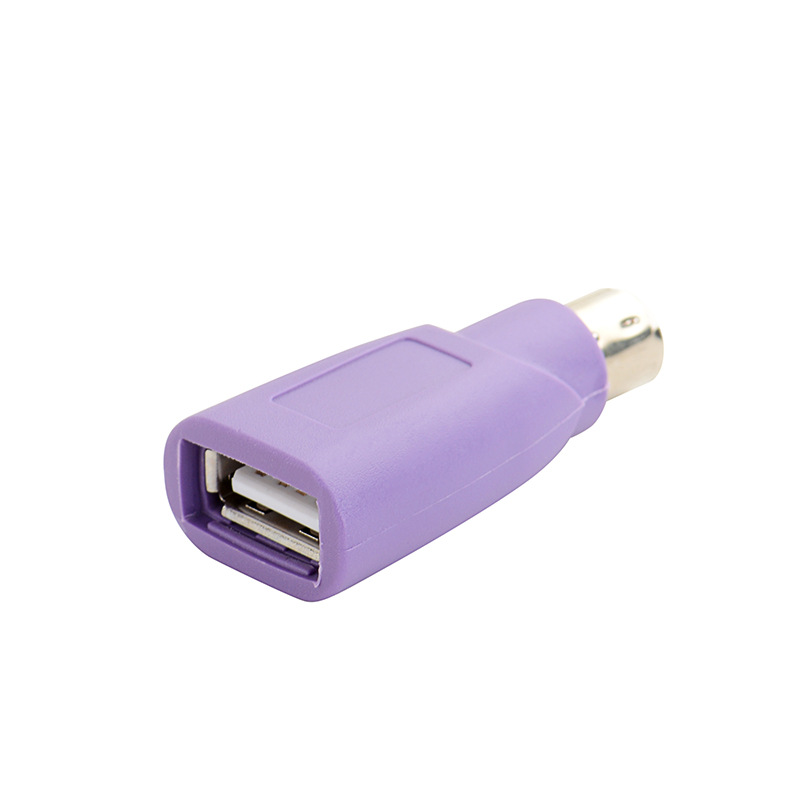 Purple ps2 male round head mouse and keyboard interface converter adapter, PS2 male to USB female conversion plug Specification drawing