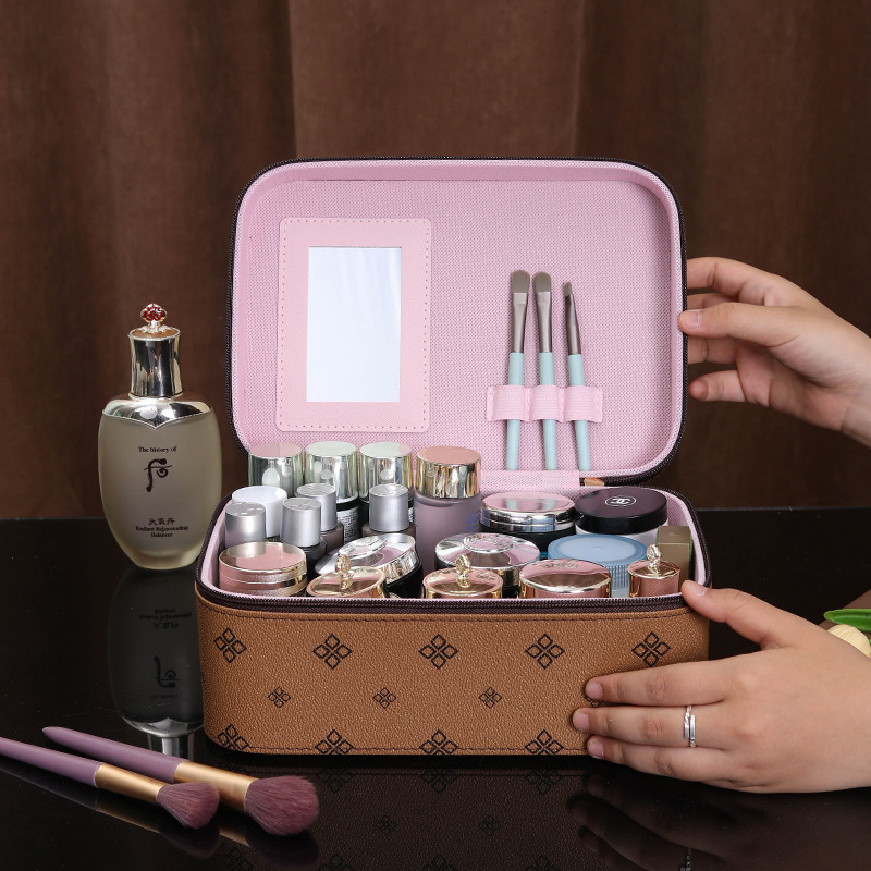 Cosmetic bag with European and American style, high-end feel, portable large-capacity storage bag, travel hand-held souvenir, cosmetic case with mirror Specification drawing