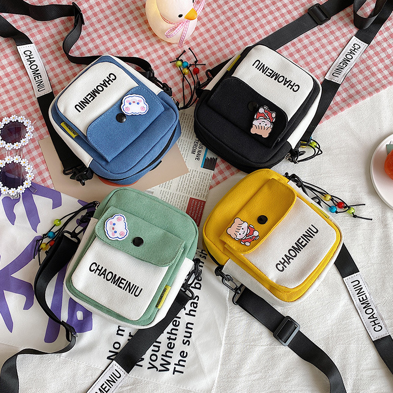 Cute little bag, women's crossbody canvas bag, 2020 new Korean style Instagram girl student single-shoulder bag, stylish and fashionable full figure