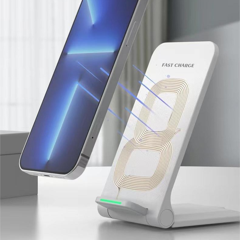 The new wireless charger with dual-coil 15w fast charging desktop foldable stand is suitable for Apple and Huawei mobile phones Application Scenario