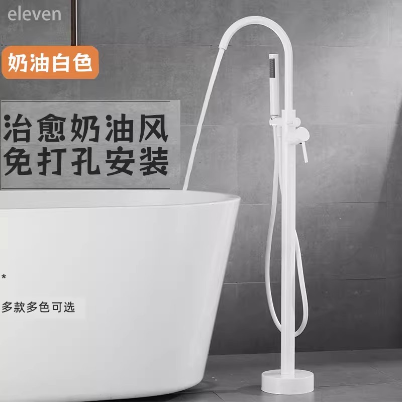 Cream-style all-copper floor-standing bathtub, faucet, standing faucet, column basin, cold and hot water can be used without drilling for shower full figure
