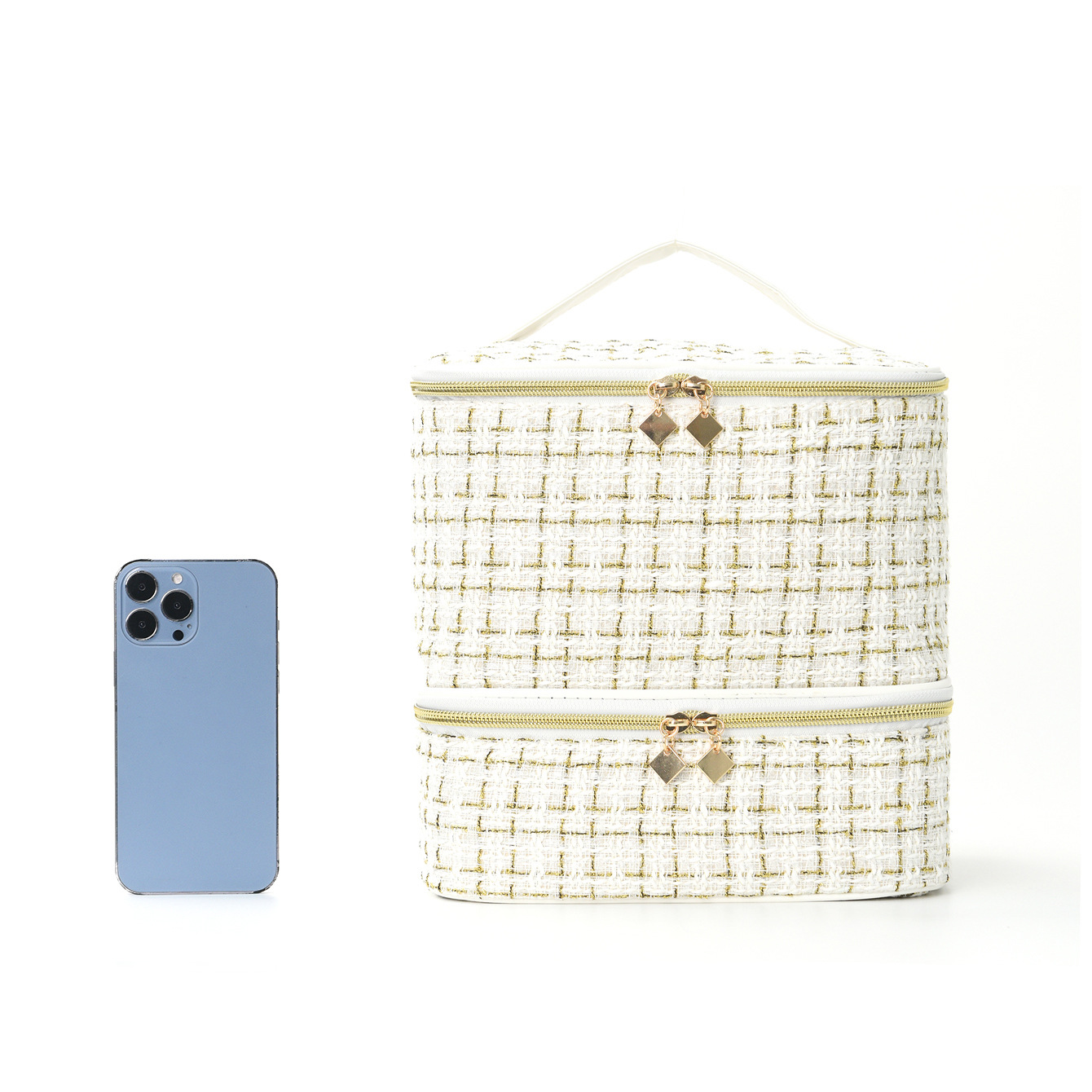 Feihong Cross-border Double-layer Gold Thread Makeup Bag, large-capacity high-end nail polish storage bag, portable hand-held storage bag Specification drawing