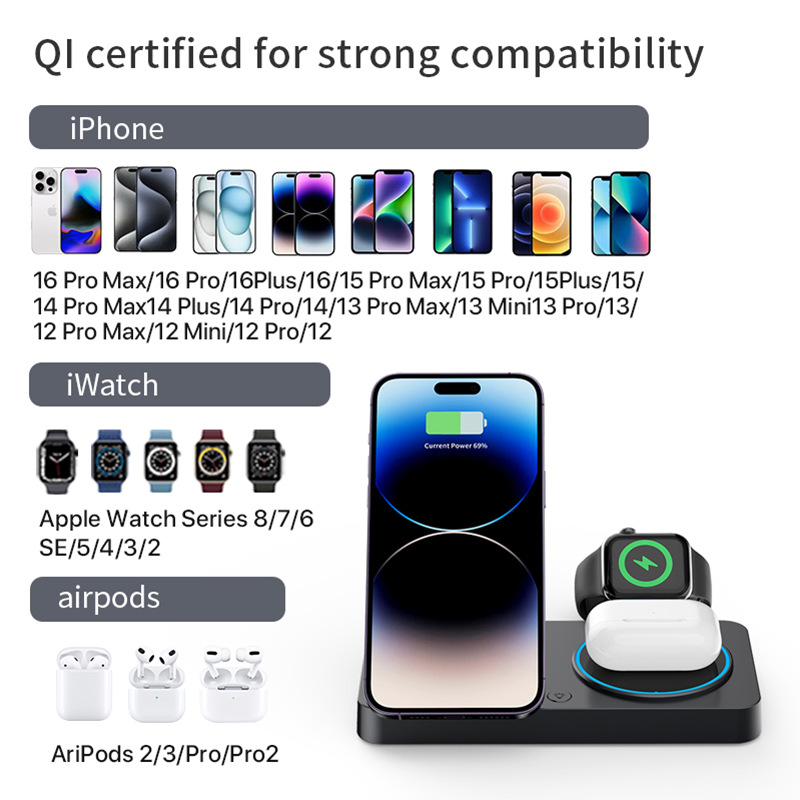 The manufacturer's new magnetic triple-stack/multi-in-one wireless charger, night light wireless charging stand, fast charging wireless charging Application Scenario