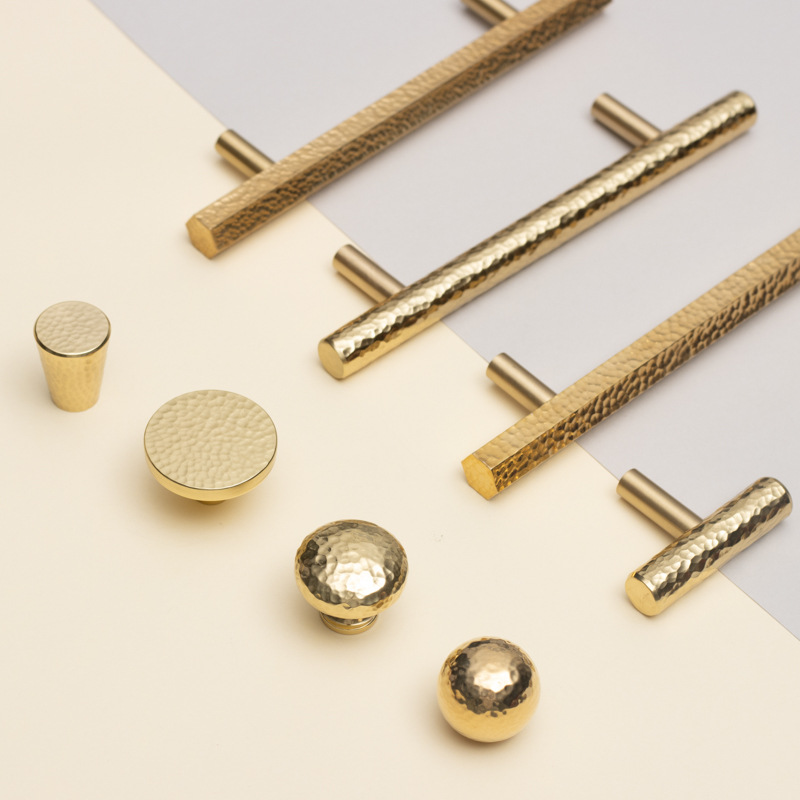 Nordic light luxury solid brass hammer-textured round ball handle high-end wardrobe cabinet door drawer furniture long bar handle Application Scenario
