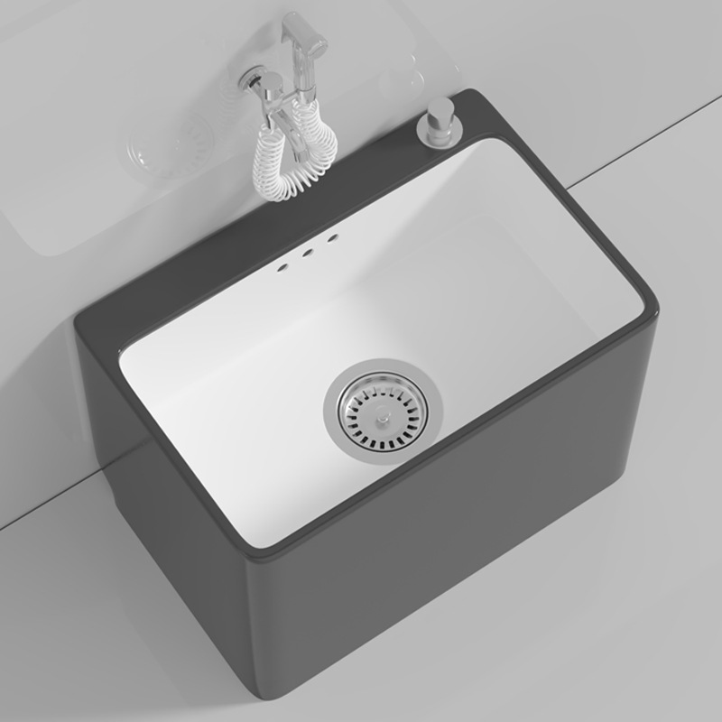 Nordic grey mop sink, home balcony bathroom, large ceramic mop sink, floor-standing small sink details Picture