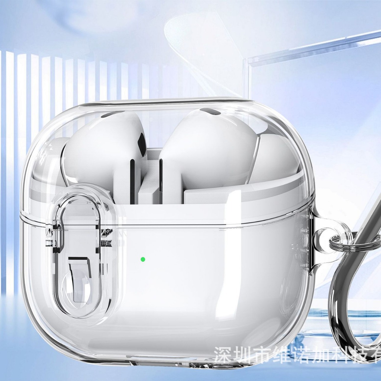 The transparent Galaxy Buds3 Pro earphone case is compatible with the Samsung earphone case soft lock Buds3 protection Specification drawing