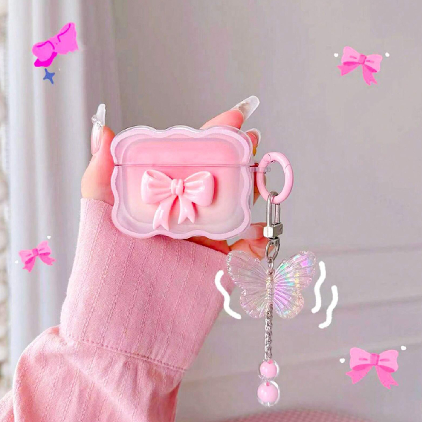 The girl's Bow is suitable for the Apple AirPods 4th generation Bluetooth earphone case Pro2/3 gradient Bow style Specification drawing