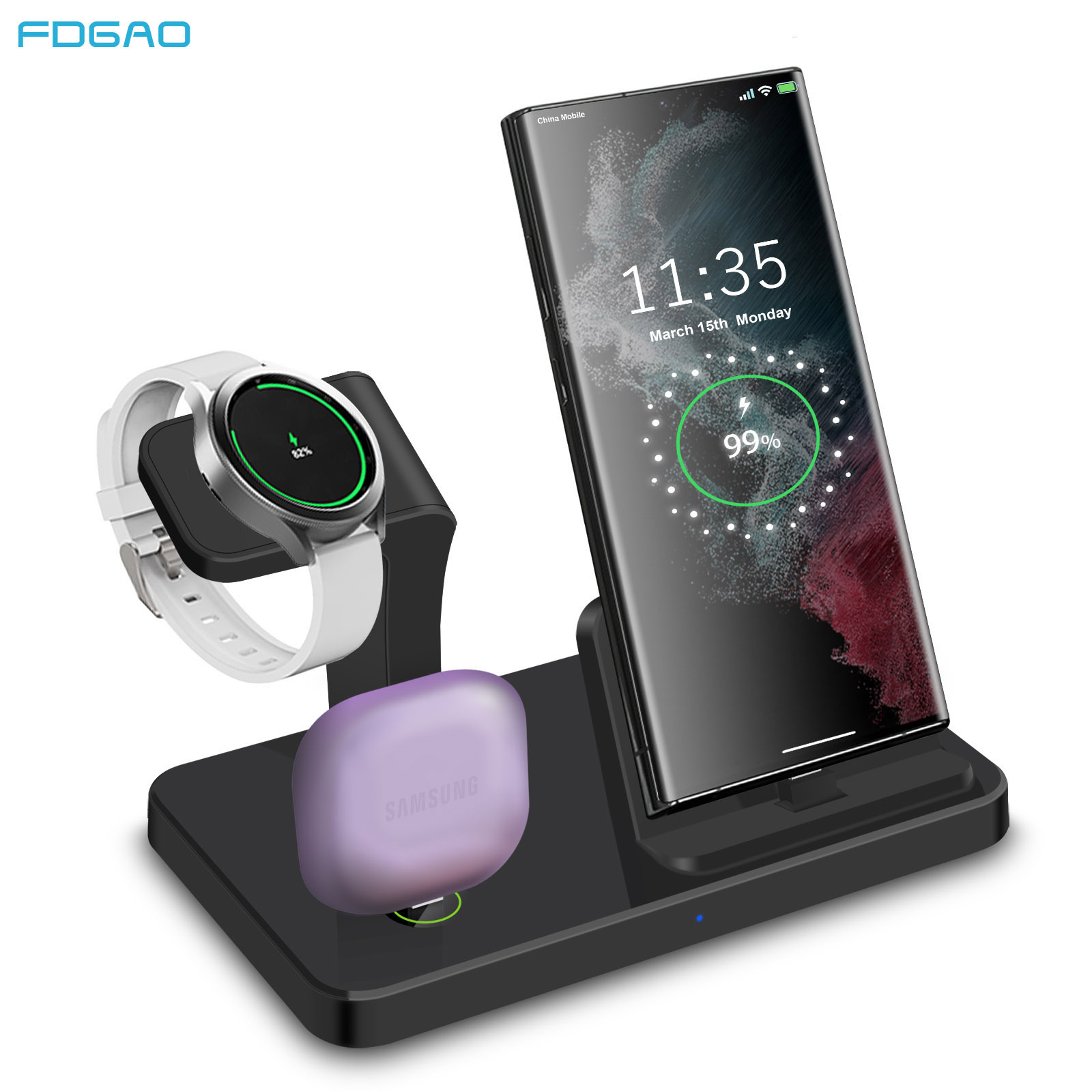 FDGAO/ The new vertical three-in-one charger for wireless direct charging of watches is suitable for Samsung s23ultra Specification drawing