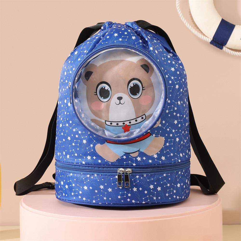 Dry-wet separated swimming bag, double-layer cartoon storage bag, children's portable storage bag, fitness backpack, toiletry bag Specification drawing