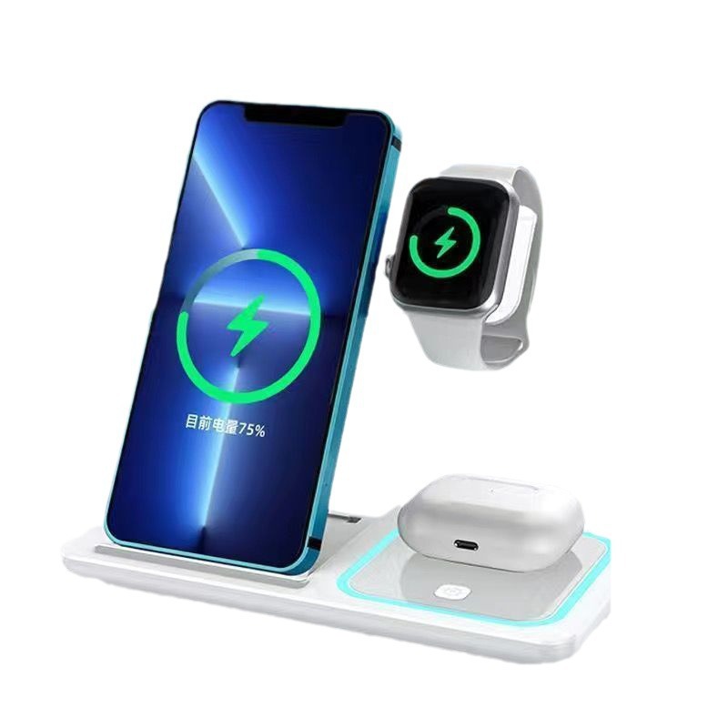 Cross-border bestseller multi-functional magnetic folding three-in-one wireless charger, standing phone stand, watch wireless charger Item Picture