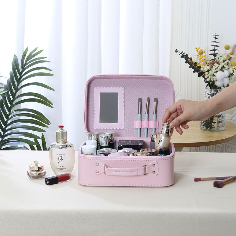 Amazon diamond-shaped makeup bag, simple and elegant, portable waterproof, travel-sized makeup box with mirror storage Specification drawing