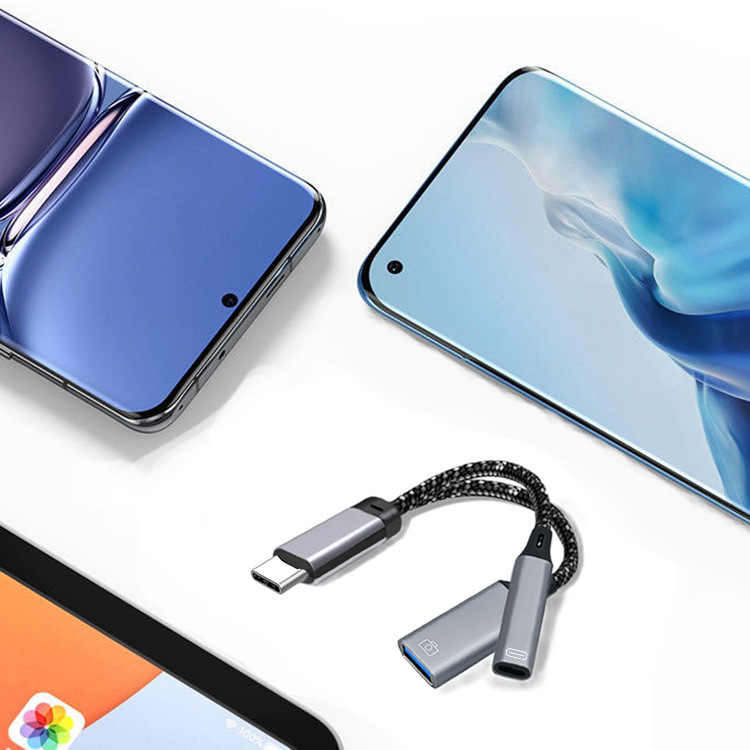 The cross-border bestseller multi-functional type-c 2-in-1 adapter cable with PD fast charging and OTG is available in stock for Ipad Pro details Picture