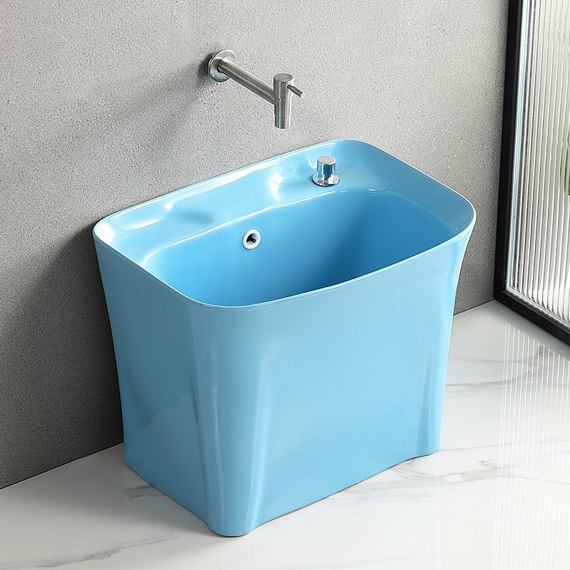 Ceramic colored mop sink, 2025 new model household balcony mop sink, floor-standing bathroom mop basin, outdoor details Picture