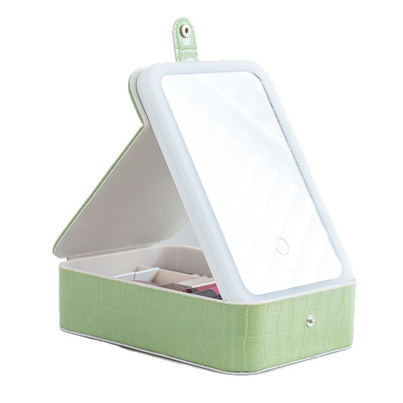 LED three-color light makeup box, folding portable dressing mirror, cosmetics and jewelry storage bag, outdoor supplementary lighting makeup mirror Item Picture