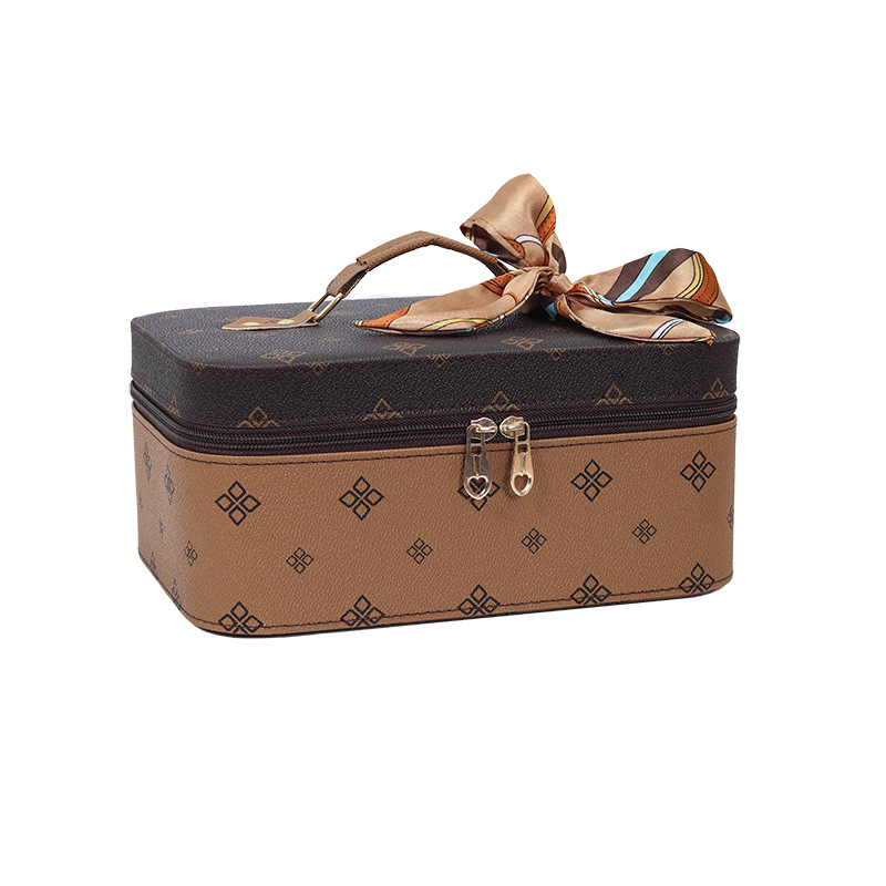 Cosmetic bag with European and American style, high-end feel, portable large-capacity storage bag, travel hand-held souvenir, cosmetic case with mirror Item Picture