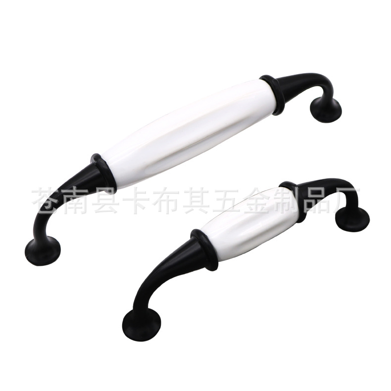 Cabinet ceramic black and white handles, European-style aluminum alloy with cracks, wardrobe door handles, drawers, round single-hole furniture hardware Item Picture
