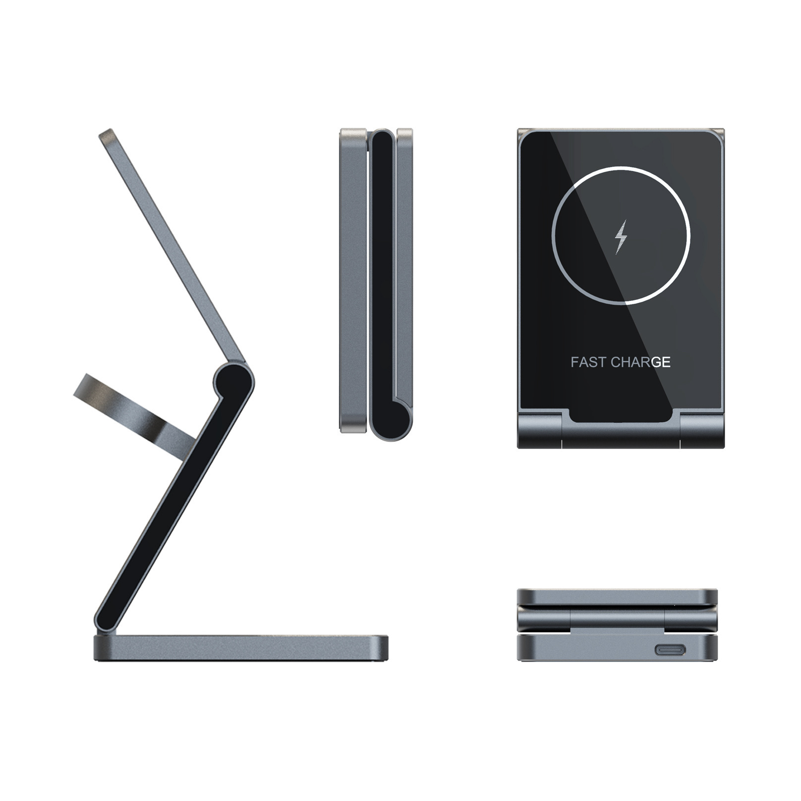Magnetic folding three-in-one metal wireless charger, multi-functional aluminum alloy desktop, 15w fast charging, flash charging Specification drawing