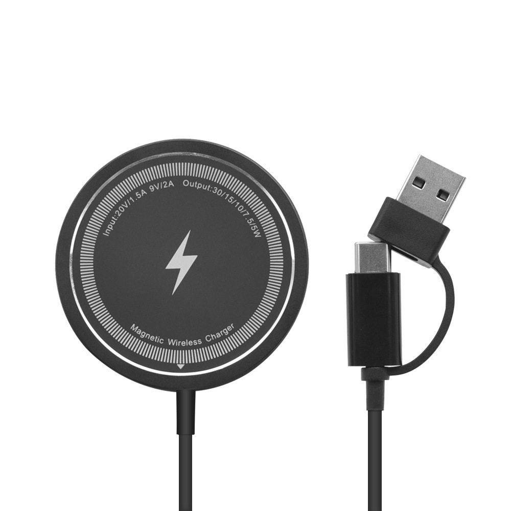 The in-stock circular magnetic wireless charger is suitable for the Apple magsafe magnetic 15W 2-in-1 wireless charger with cable Application Scenario