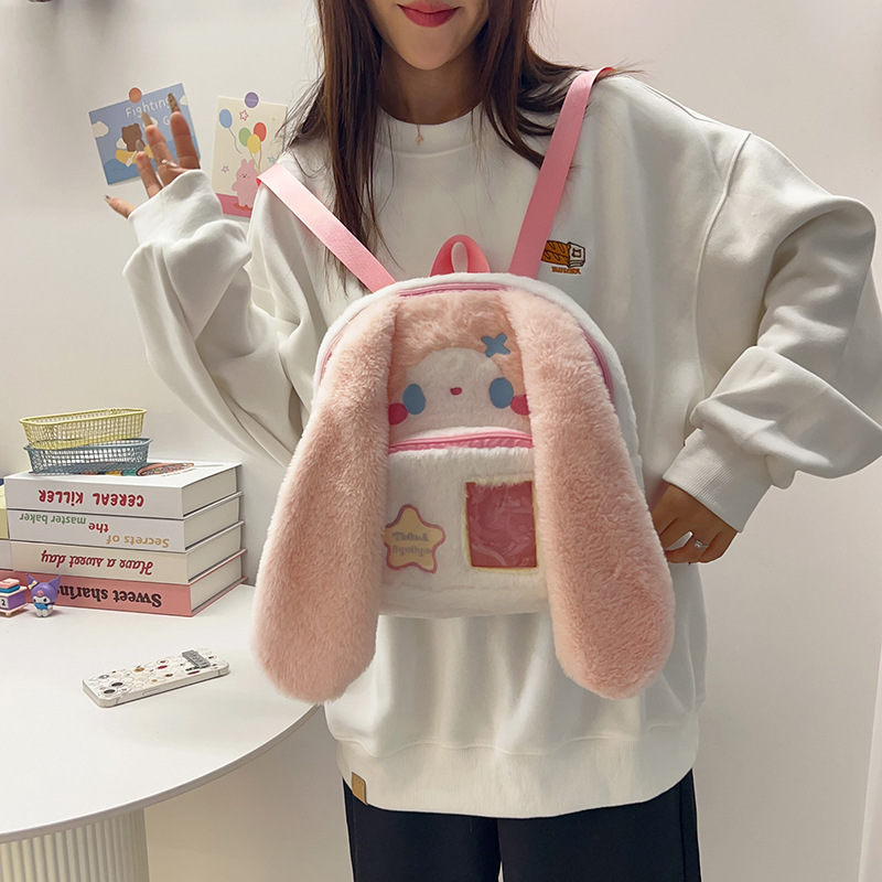A new style of cute and sweet long-eared rabbit plush bag for Korean girls, featuring a cartoonish, soft and trendy backpack details Picture