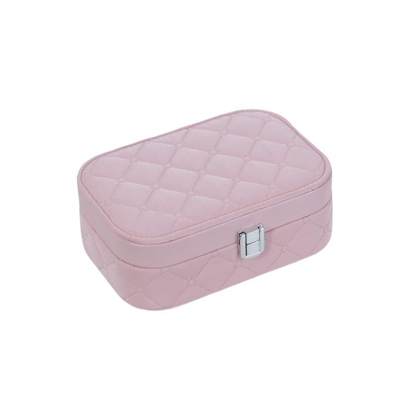 Hand-held semi-circular high-end jewelry storage box with lock, ring, fabric pattern, decorative item box, simple makeup storage with mirror Item Picture