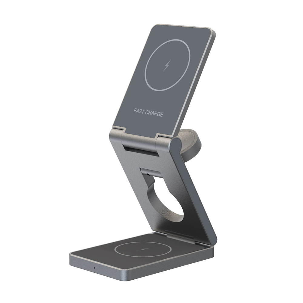 Magsafe15PM multi-functional aluminum alloy watch wireless charging metal three-in-one folding wireless charger Item Picture