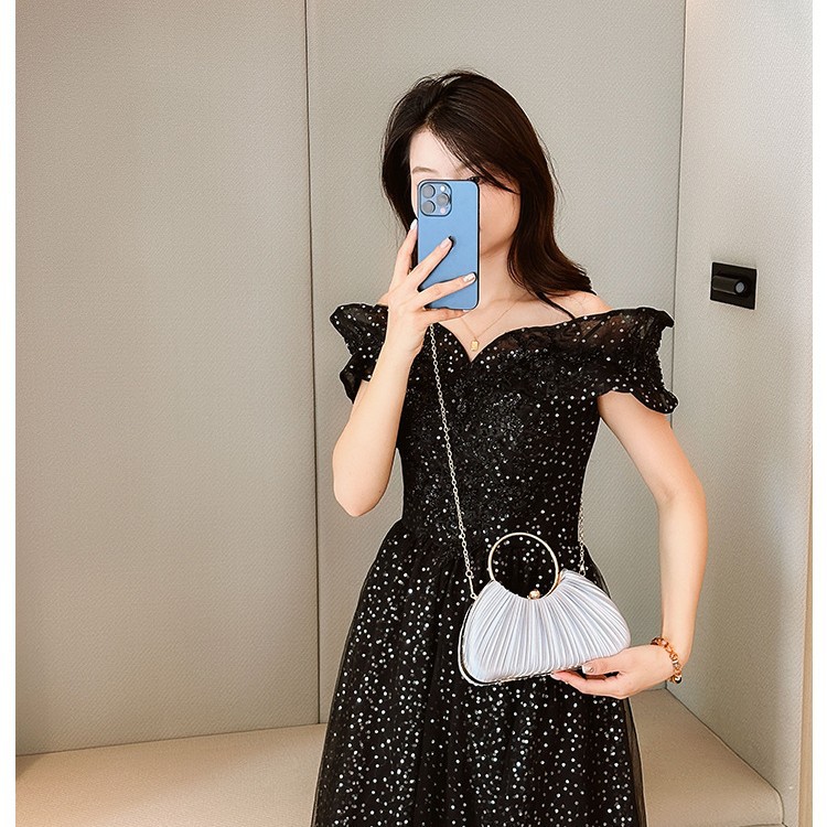New cross-border pleated evening bag, ladies' handbag, socialite's elegant banquet clutch, dress bag, circular handbag Specification drawing