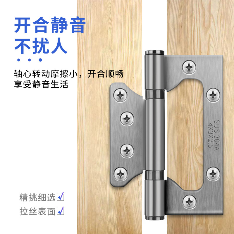 304 stainless steel thickened mother and child hinges, 4-inch and 5-inch fan hinges without slotting, black door hinges, wooden door hinges, three-piece hinges details Picture