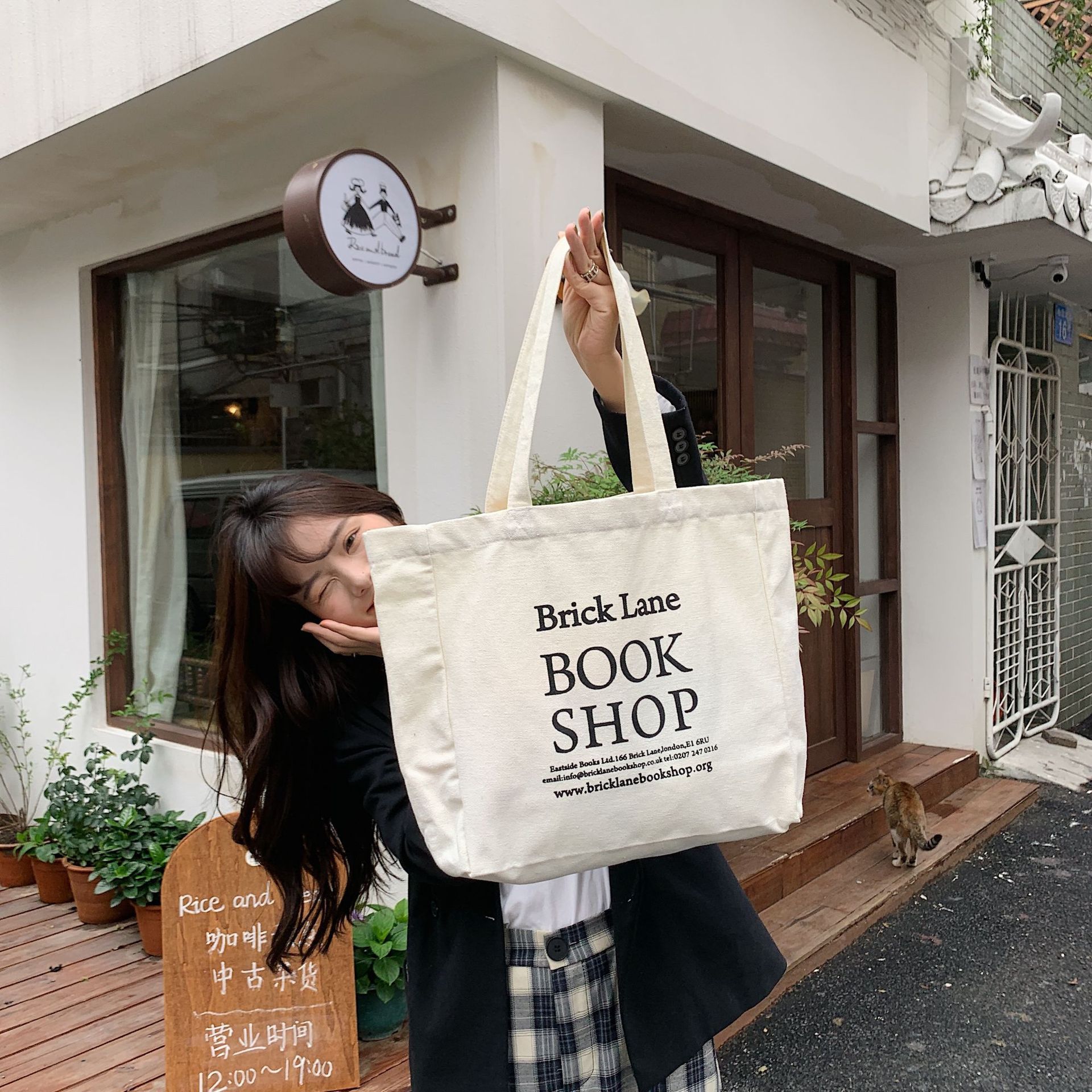 25173 Japanese-style printed single-shoulder bag, simple girl student handbag, large capacity canvas bag, tote bag for girls Specification drawing