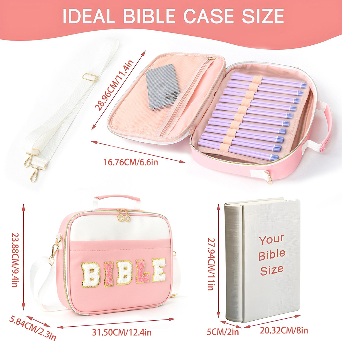Feihong Cross-border Book Storage Bag, hand-held large-capacity embroidered letter single-shoulder bag, high appearance level portable storage bag Specification drawing