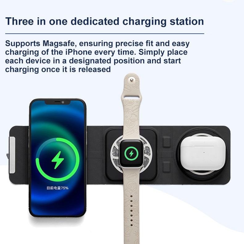 Amazon's best-selling 3-in-1 wireless charger features a fast charging power of 15W and is compatible with flash charging for Apple's multi-protocol series Specification drawing