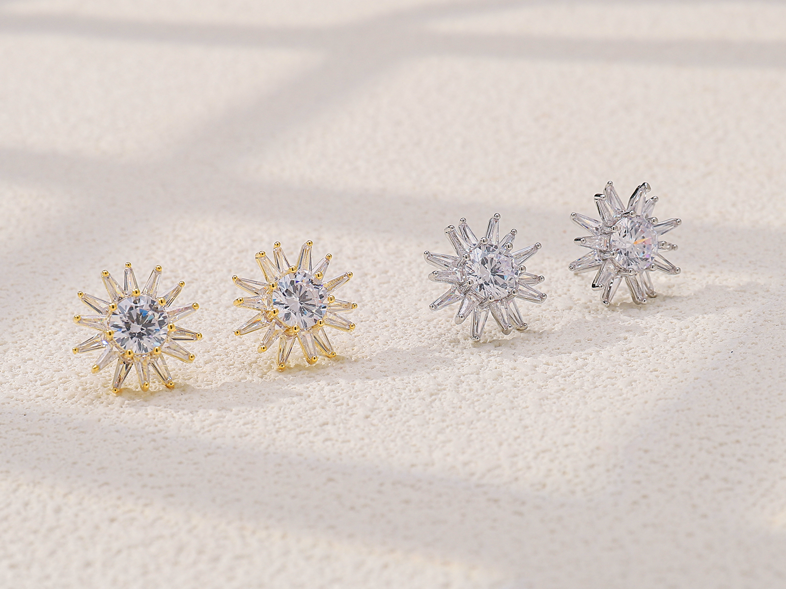Xuhui brand exquisite and light luxury copper plated with real gold and set with zircon 925 silver needle sunflower knot earrings, fashionable and elegant Item Picture