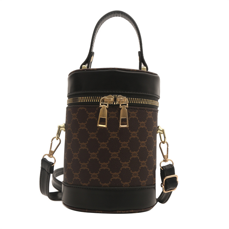 Autumn fashion hand-held cylindrical bag, textured women's bag, 2024 new crossbody stylish Korean style color-blocking single-shoulder bucket bag Item Picture