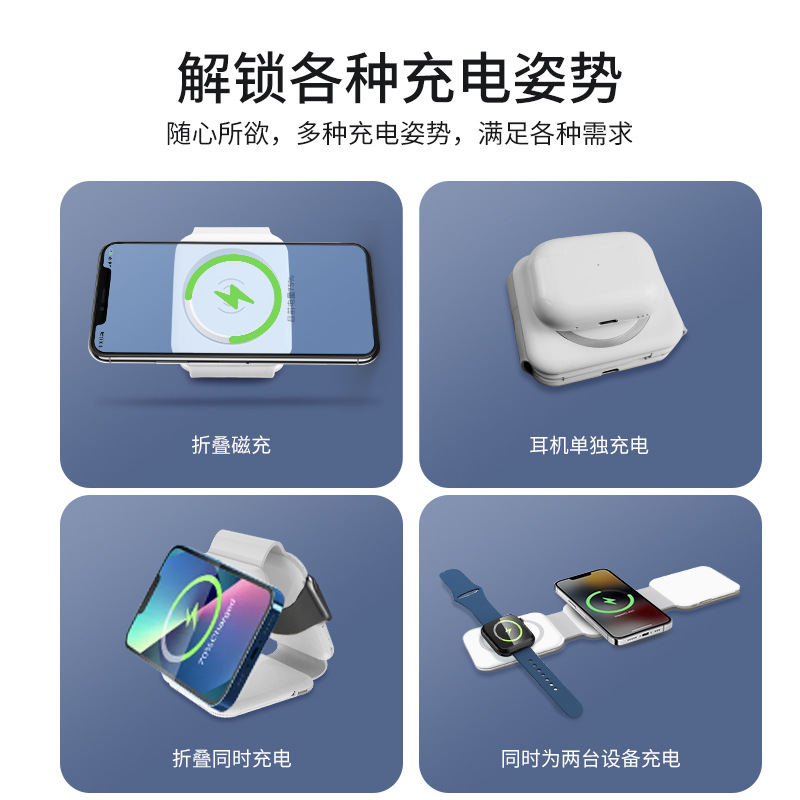Cross-border bestseller: Three-in-one wireless charger, multi-functional magnetic wireless charger, foldable wireless charging storage box Application Scenario
