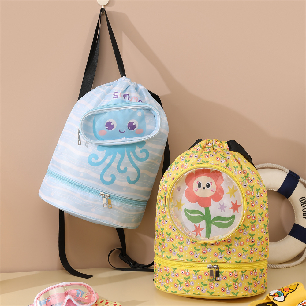 Dry-wet separated swimming bag, double-layer cartoon storage bag, children's portable storage bag, fitness backpack, toiletry bag full figure