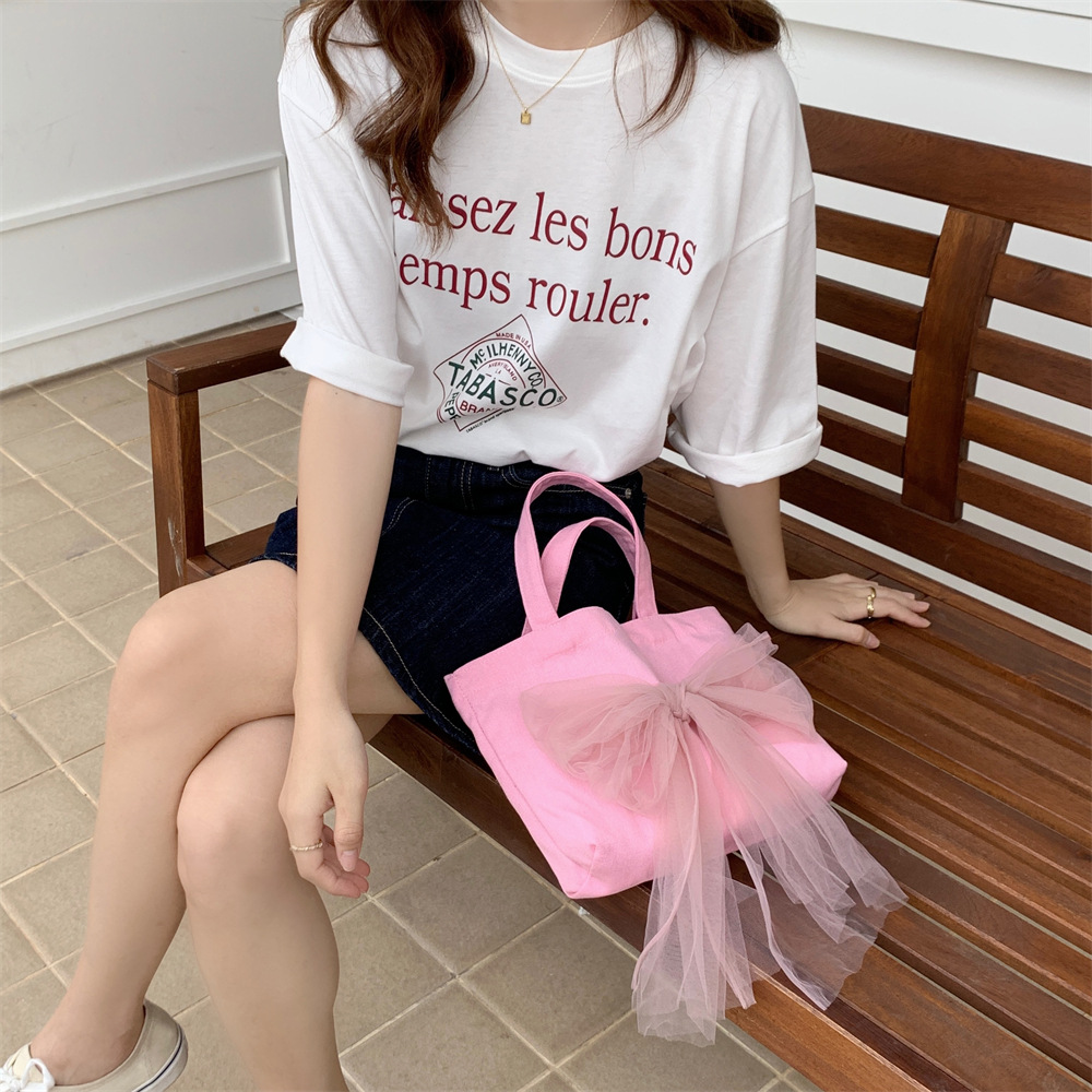 1631 Sweet bow mesh paired with a handbag, canvas bento bag, outdoor tote bag, student storage bag Specification drawing