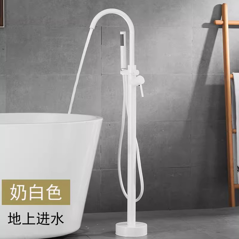 Cream-style all-copper floor-standing bathtub, faucet, standing faucet, column basin, cold and hot water can be used without drilling for shower Specification drawing