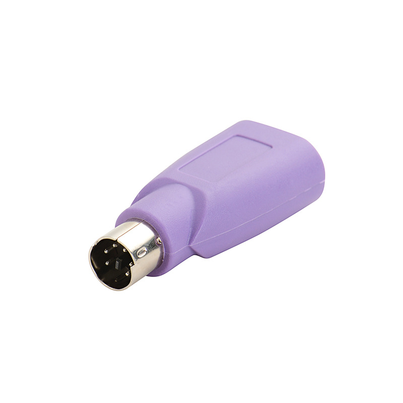 Purple ps2 male round head mouse and keyboard interface converter adapter, PS2 male to USB female conversion plug details Picture