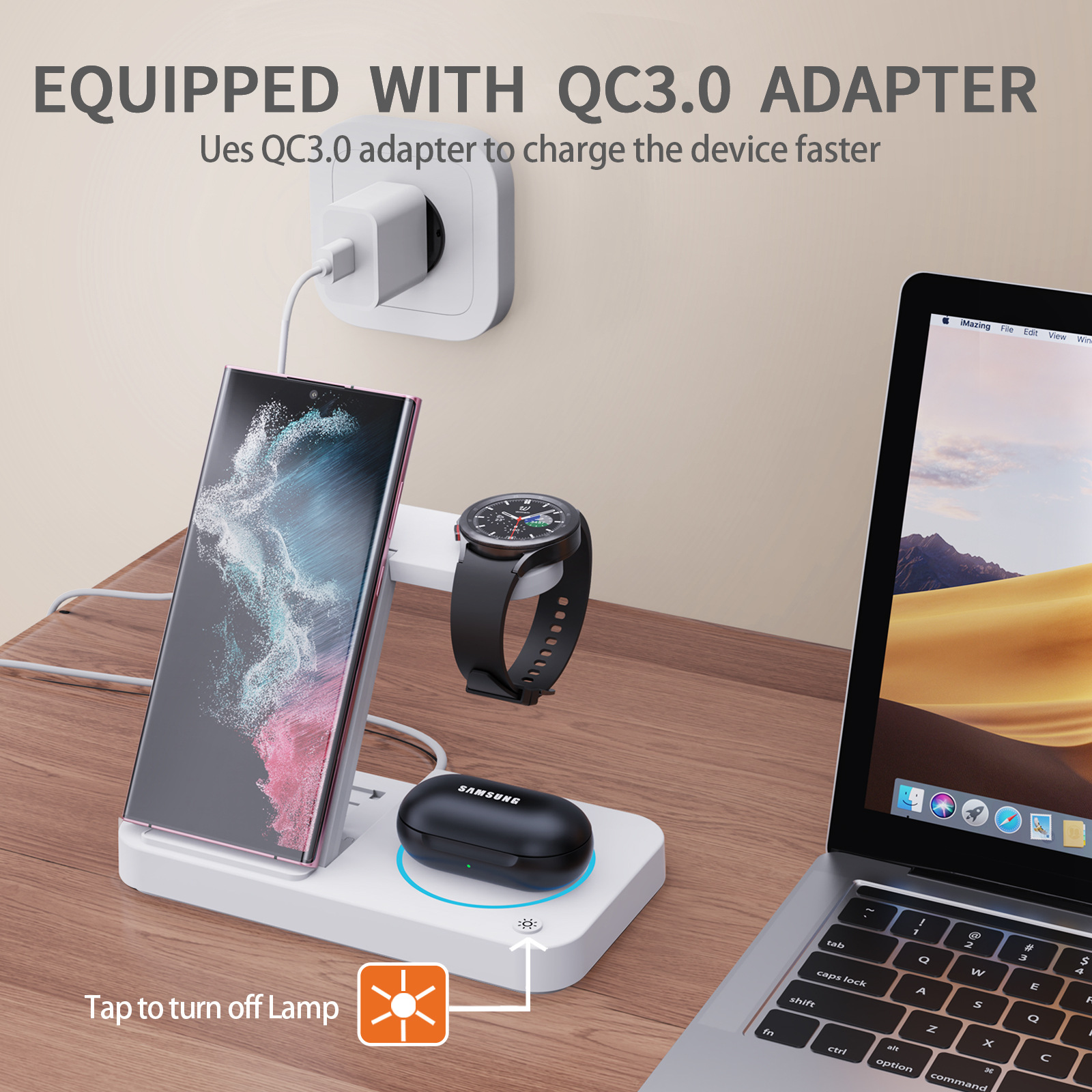 Wow Cross-border best-selling foldable three-in-one charger, standing phone stand, multi-functional wireless charger wholesale details Picture
