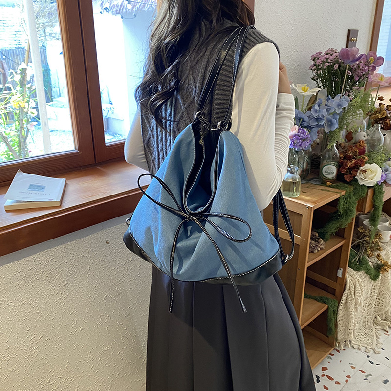 2024 New Korean large-capacity canvas bag, women's forest and cute school-style tote bag, casual single-shoulder bucket bag Specification drawing