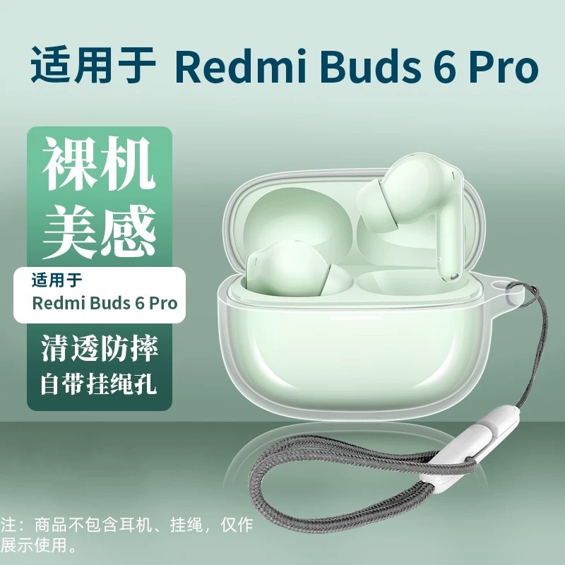 This is a simple and transparent protective soft case for RedmiBuds6 Pro headphones full figure