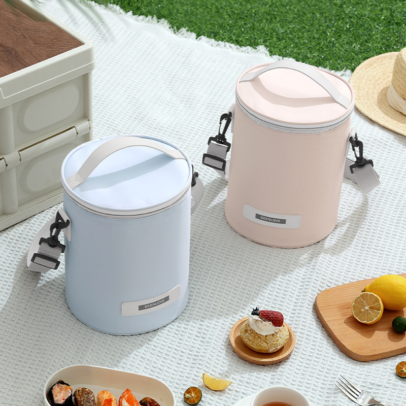 New round lunch box bags, hand-held insulated bags, thickened aluminum foil insulated bags, office worker lunch bags, outdoor picnic bags details Picture