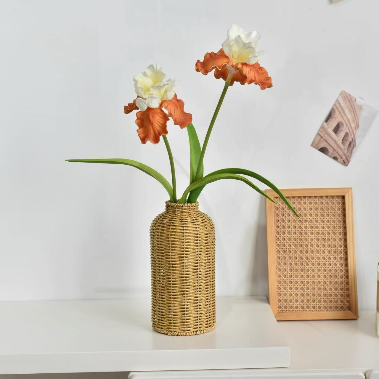 国潮干花花瓶编织手工插花田园复古家用客厅桌面装饰草编藤编摆设大号