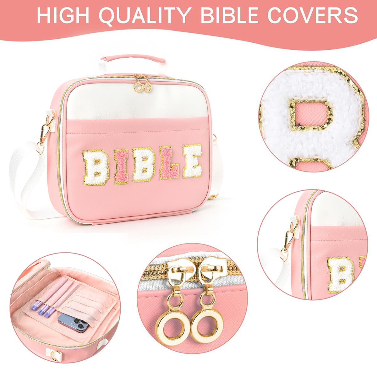 Feihong Cross-border Book Storage Bag, hand-held large-capacity embroidered letter single-shoulder bag, high appearance level portable storage bag Application Scenario