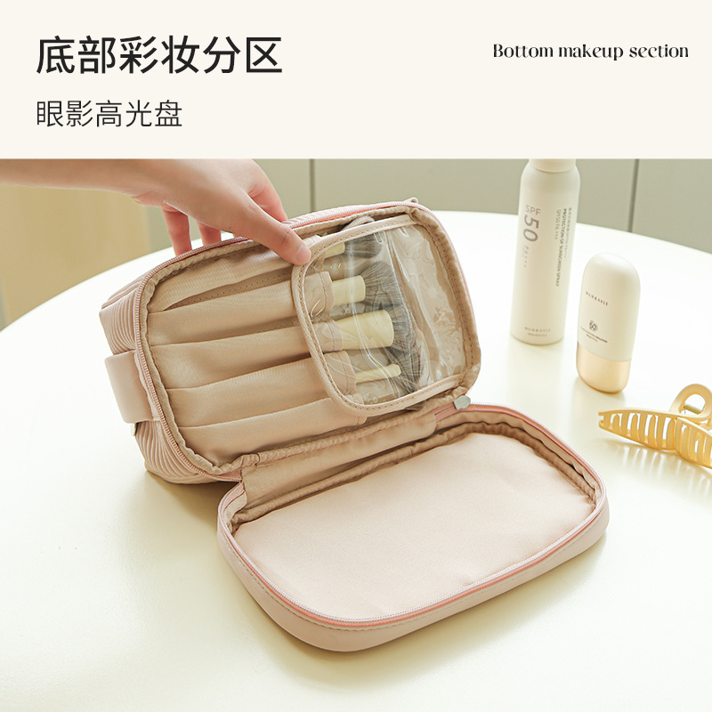 Makeup storage bag, cream toast makeup bag, large-capacity portable lipstick storage bag for women, travel toiletries bag Specification drawing