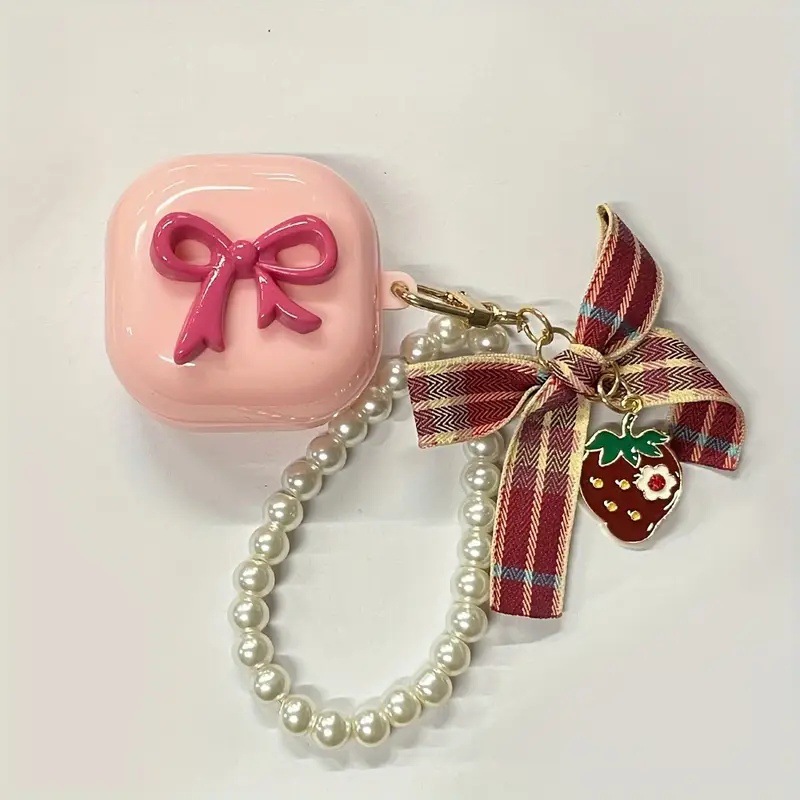 Three-dimensional bow pink checkered bow pendant earphone case suitable for Samsung Galaxy buds earphone case Application Scenario