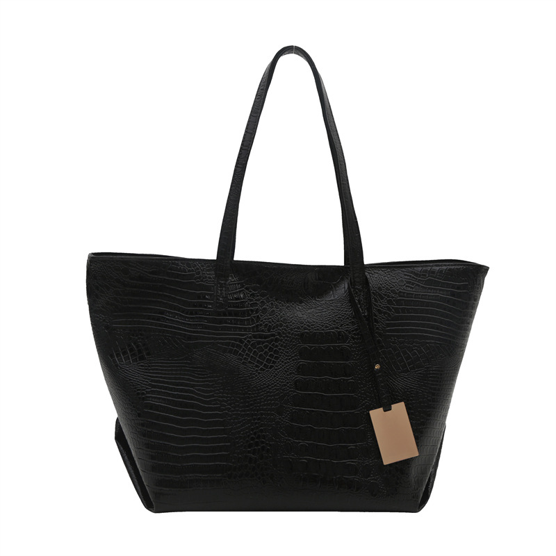 2024 New large-capacity PU casual crocodile pattern fashionable retro European and American commuter tote single-shoulder handbag for women Item Picture