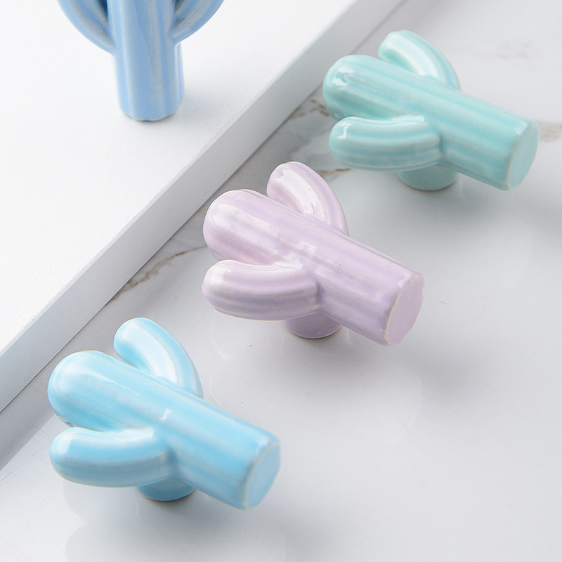 Creative ceramic handles, modern children's room handles, cactus ceramic cabinets, wardrobes, drawer handles, furniture accessories details Picture