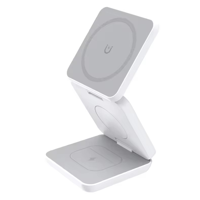 A new foldable 3-in-1 wireless charging device for mobile phones, headphones, watches and smart magnetic wireless charger Item Picture