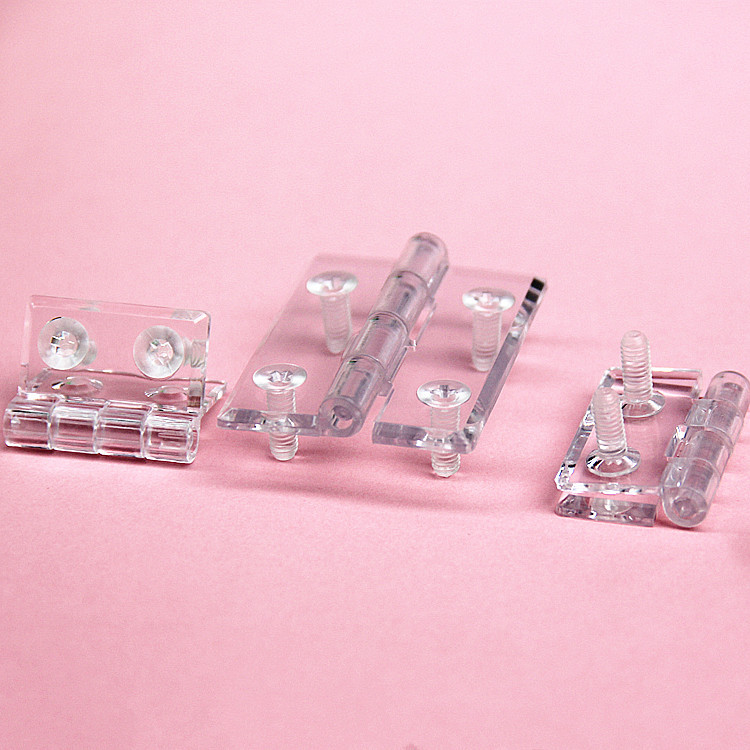 PC transparent acrylic hinges with holes and screws, flat heads, countersunk holes, crystal invisible hinges, folding and turning leaves Specification drawing